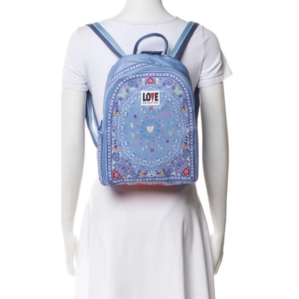 Brighton Love Blue Paisley Bandana Print Canvas Backpack Bag Floral Heart